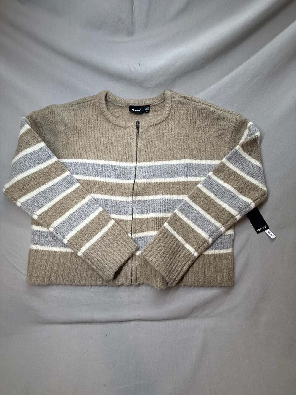 RD Style Striped Zip-Up Knit Cardigan Sweater Size S